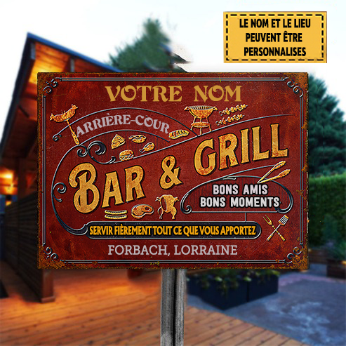 Bar & Grill Bons Amis Bons Moments Enseigne Métallique Classique