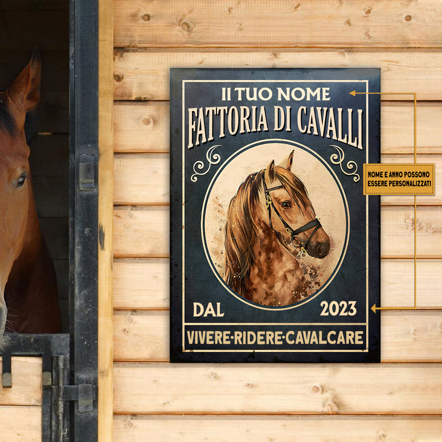 Fattoria Di Cavalli Vivere – Ridere - Cavalcare Classico segno di metallo