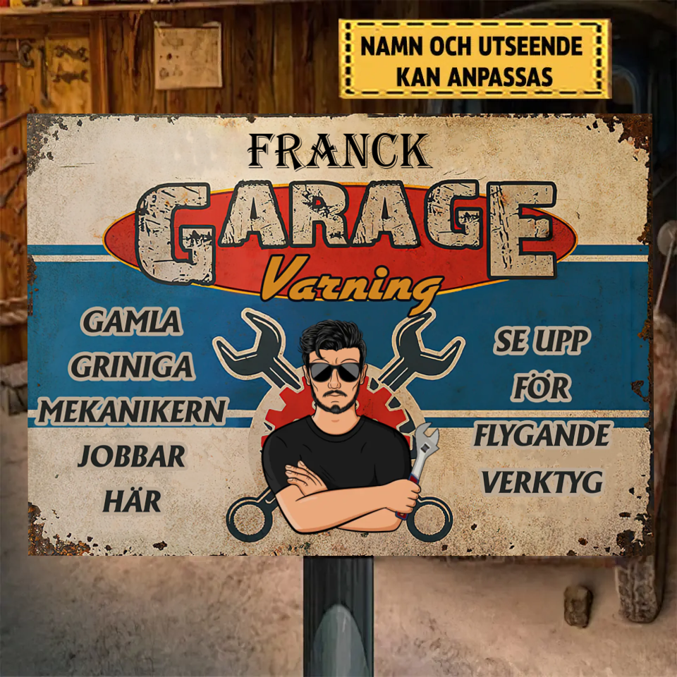 Garage, Se Upp För Flygande Verktyg Personligt Anpassad Metallskylt