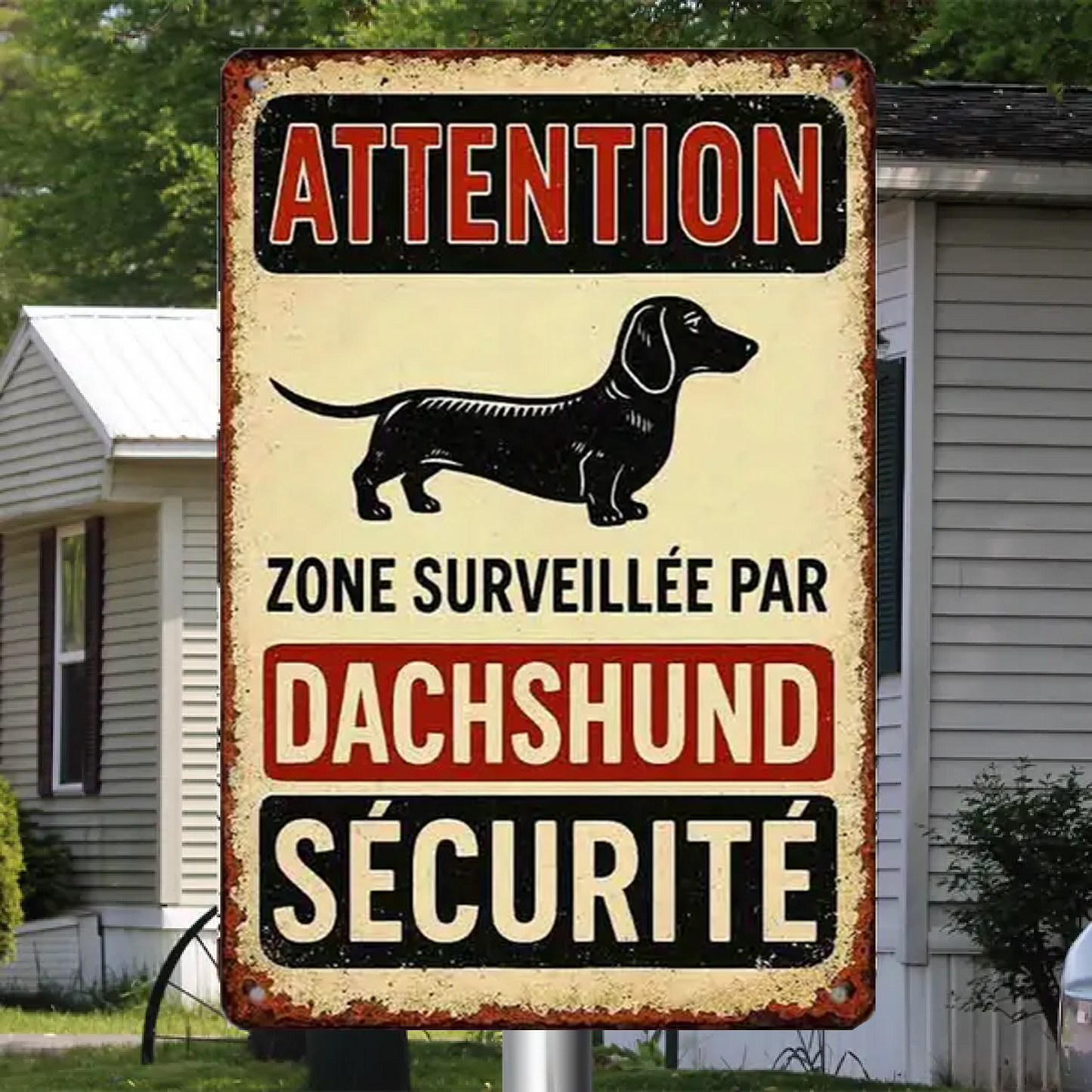 Zone Surveillée Par Dachshund Sécurité 2158 Personnalisé Enseigne En Métal