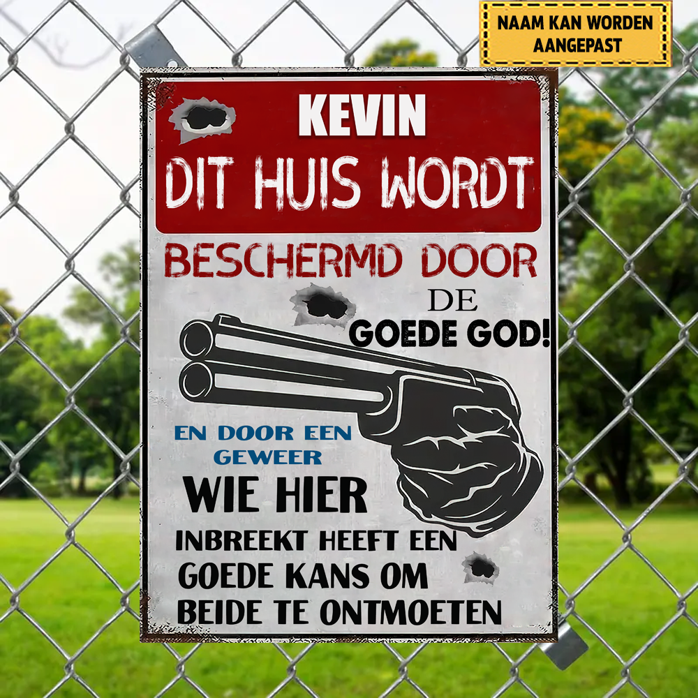 Dit Huis Wordt Beschermd Door De Goede God Klassiek Metalen Bord