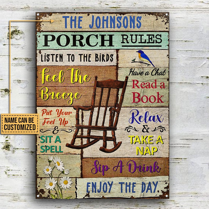 Personalized Porch Rules Listen To Birds Custom Classic Metal Signs