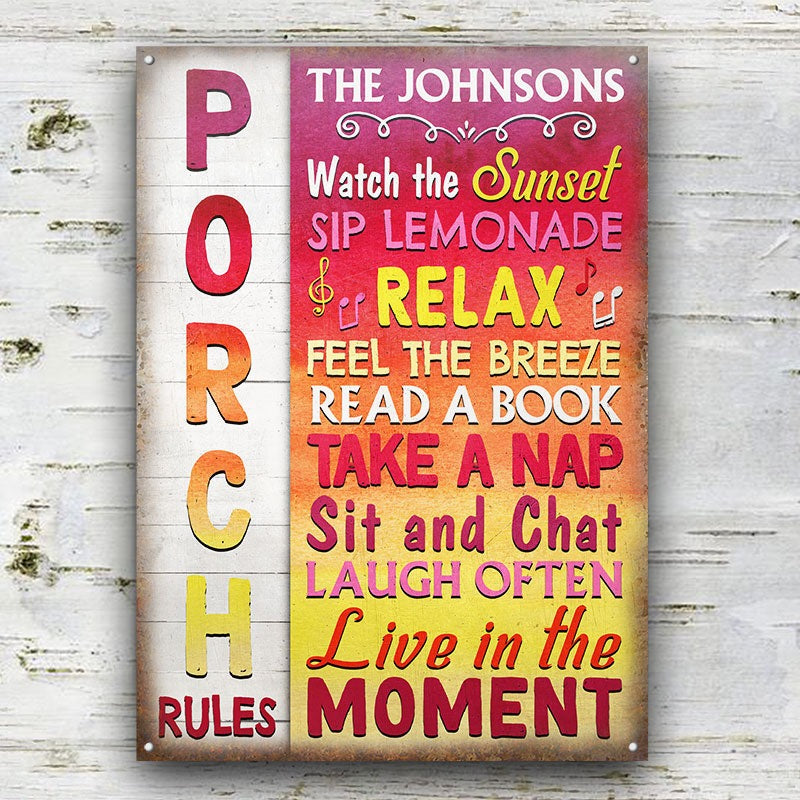 Porch Rules Watch The Sunset - Porch Decorating Idea - Personalized Custom Classic Metal Signs