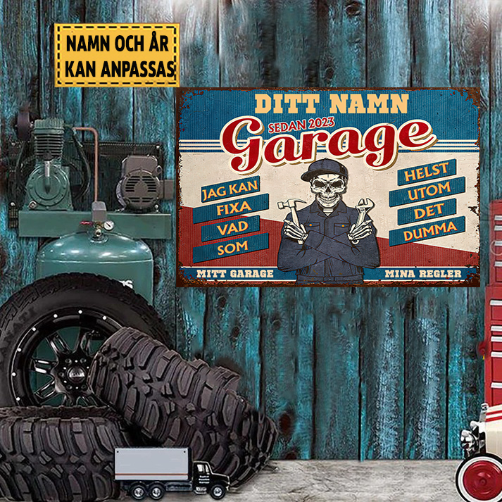 Garage Mitt Garage Mina Regler 2 Klassisk metallskylt