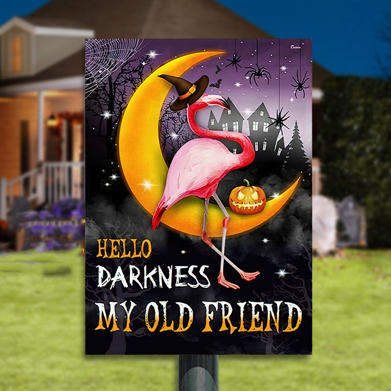 Flamingo Sit On The Moon Flag Hello Darkness My Old Friend Classic Metal Sign