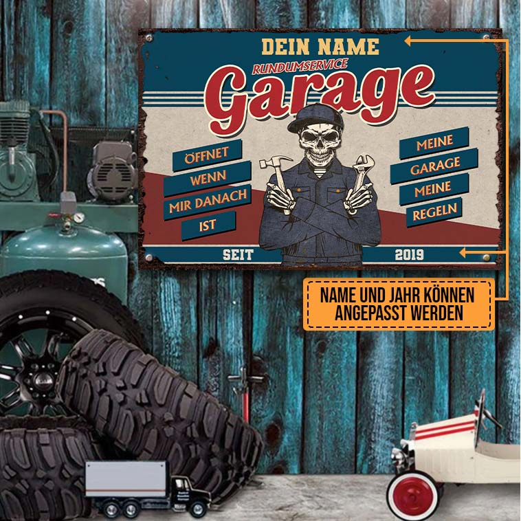 Automechaniker, Meine Garage meine Regeln - Klassisches Metallschild