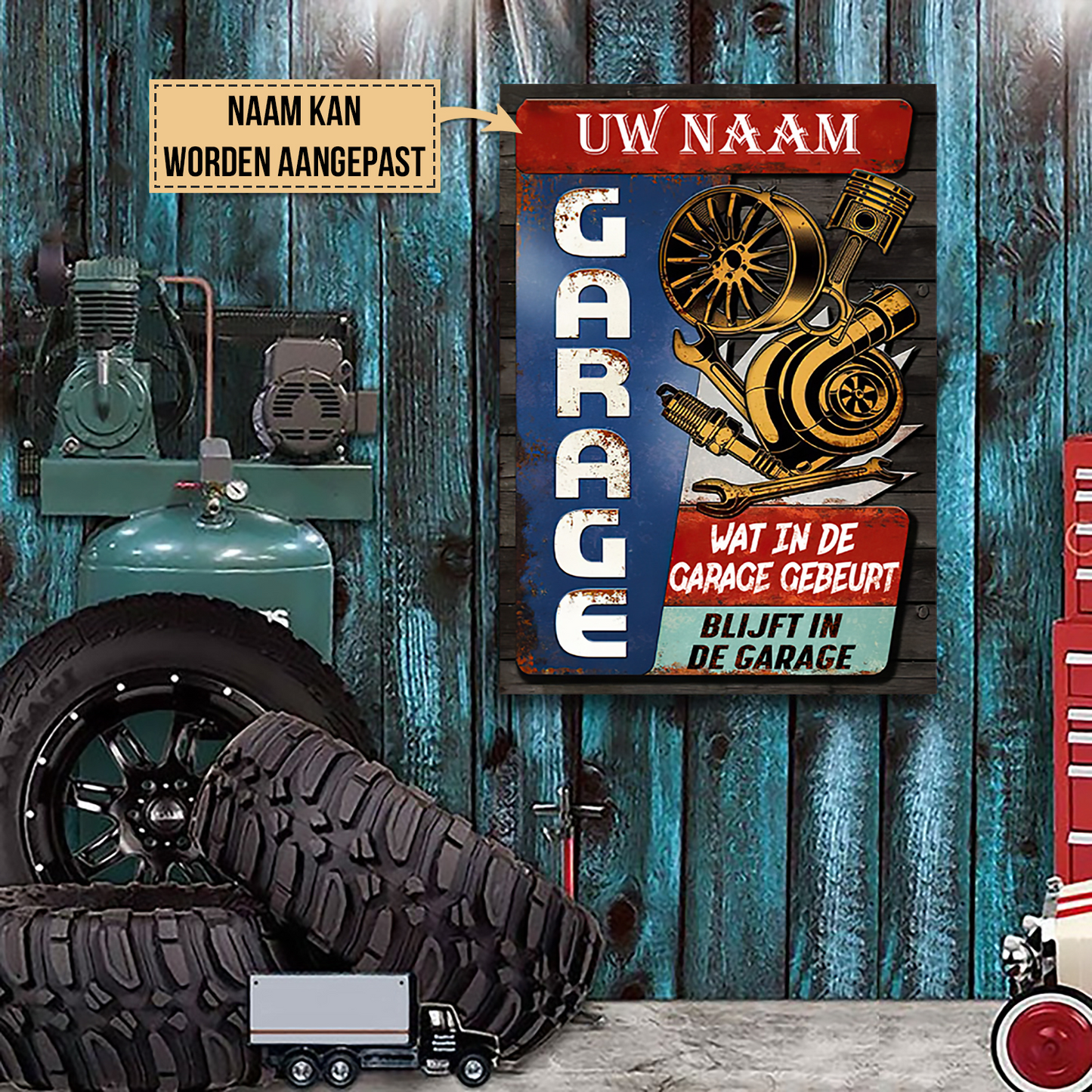 Automonteur garage - Klassiek metalen bord