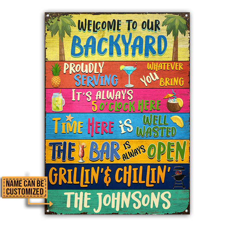 Backyard Bar Grilling Bienvenue aux enseignes métalliques classiques personnalisées