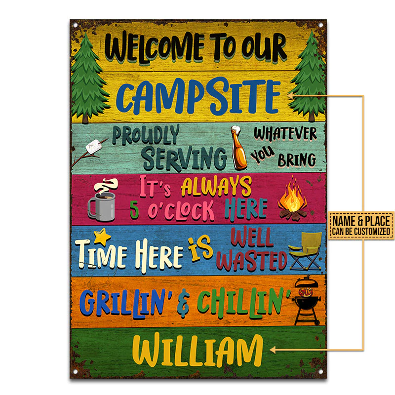 Camping Proudly Serving Custom Classic Metal Signs, Camping Decoration, Camp Gift