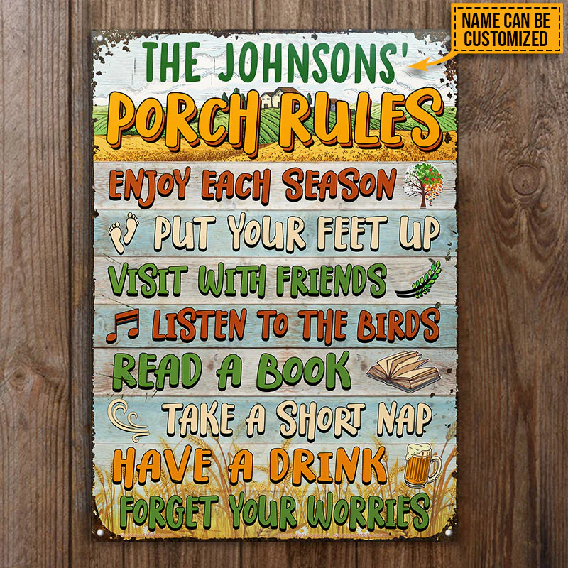 Farmhouse Porch Rules, Porch Decor, Farmhouse Decor, Custom Classic Metal Signs