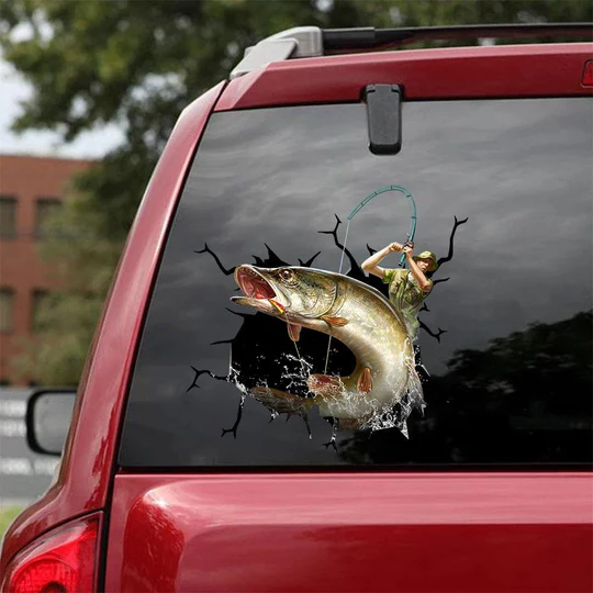 Funny Flying Fishing Crack Sticker For Car Window Super Cute Bumper Sticker Maker 40th Anniversary Gift