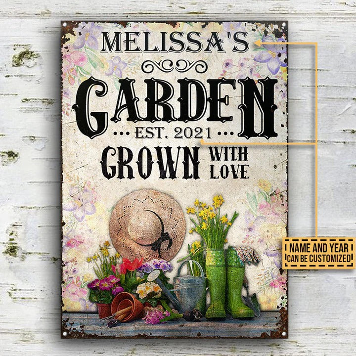 Personalized Gardening Floral Grown With Love Custom Classic Metal Signs