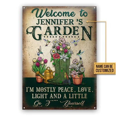Gardening I'm Mostly Peace Love & Light Custom Classic Metal Signs, Garden Decorating Ideas, Outdoor Decor