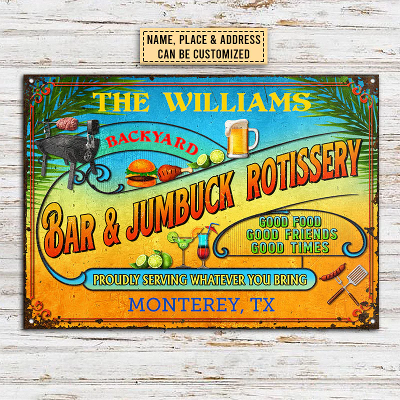 Smokehouse Summer Good Food Good Friends Plaques métalliques classiques personnalisées, Panneau de cour, Griller, Bar, Arrière-cour