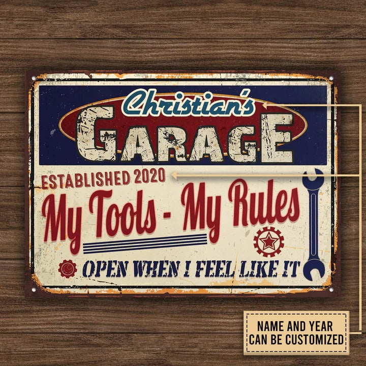 Personalized Auto Garage My Garage My Tools Customized Classic Metal Signs