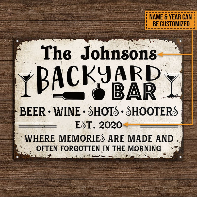 Personalized Backyard Bar Beer Where Memories Are Made Custom Classic Metal Signs