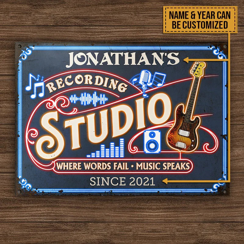 Personalized Bass Guitar Recording Studio Custom Classic Metal Signs