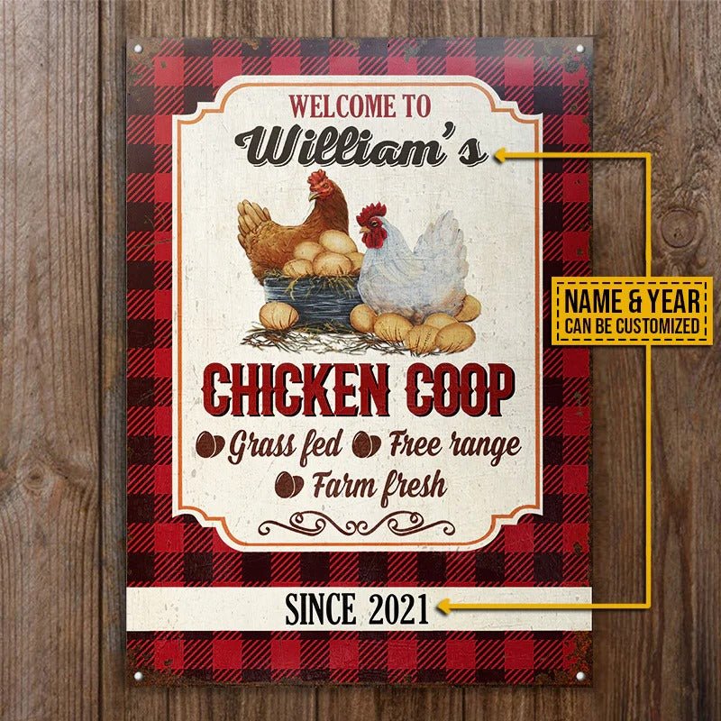 Personalized Chicken Coop Welcome Flannel Custom Classic Metal Signs