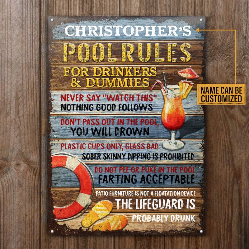 Personalized Pool Rules For Drinkers Customized Classic Metal Signs