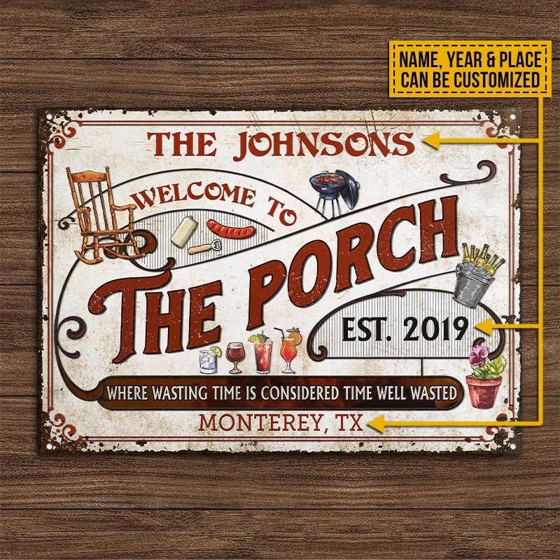 Signes en métal classiques personnalisés de porche rouge temps bien gaspillé