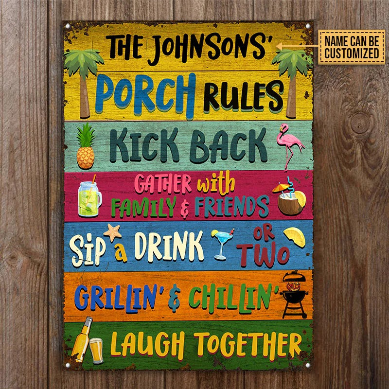 Personalized Porch Rules Kick Back Custom Classic Metal Sign