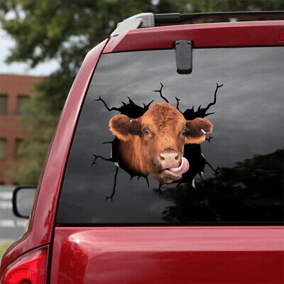 Red Angus Cow Crack Sticker Cute Funny Car Decal Stickers Gifts For Dad
