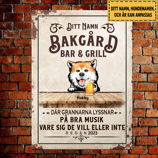 Bakgård Bar & Grill Klassisk metallskylt