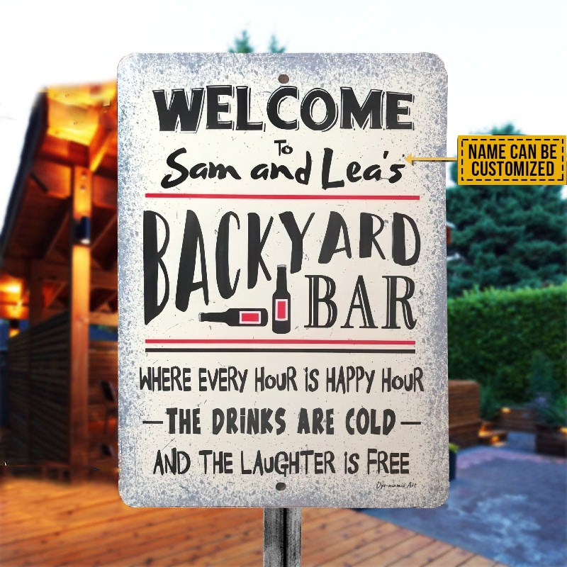 Personalized Backyard Bar Where Every Hour Is Happy Hour Classic Metal Signs