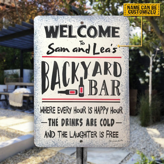 Personalized Backyard Bar Where Every Hour Is Happy Hour Classic Metal Signs