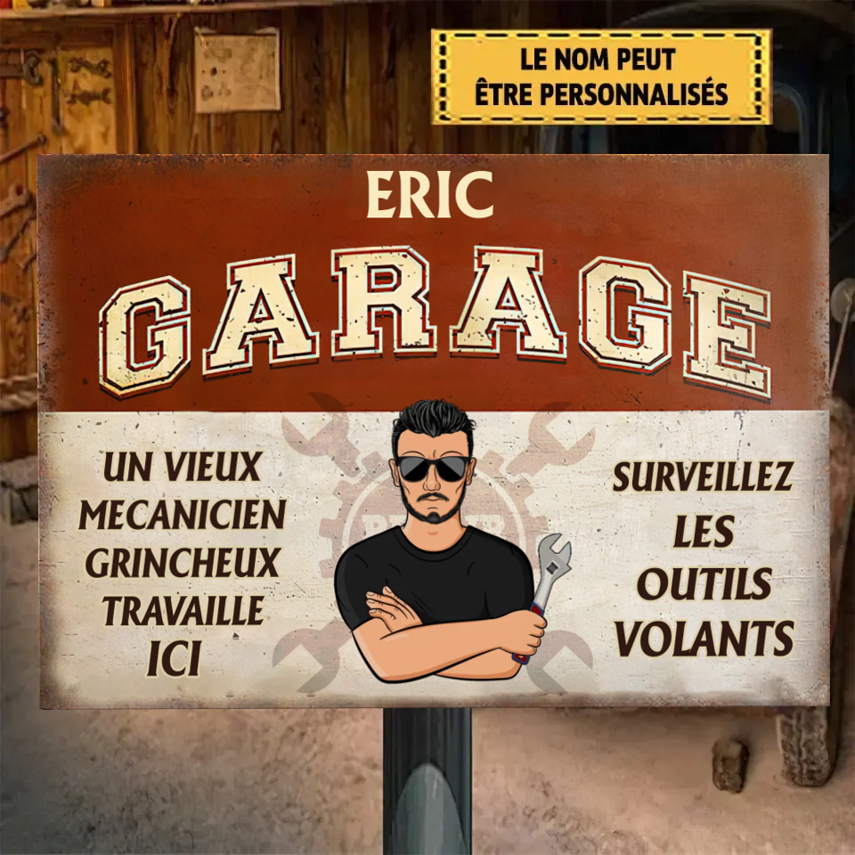 Garage Un Vieux Mécanicien Grincheux Travaille Ici 2 Enseigne En Métal Personnalisée