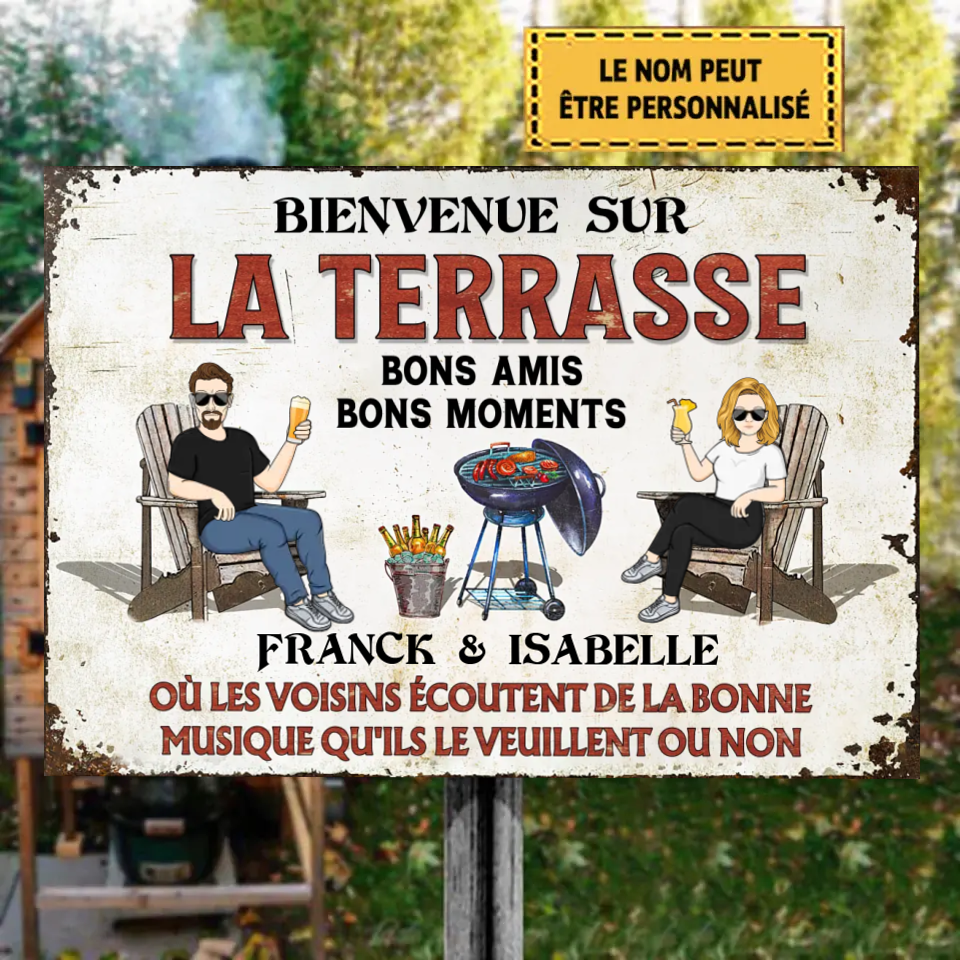 Bienvenue Sur La Terrasse Enseigne En Métal Personnalisée