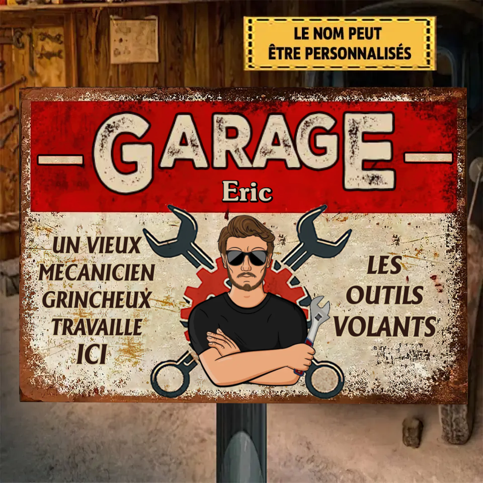 Garage Un Vieux Mécanicien Grincheux Travaille Ici 4 - Enseigne En Métal Personnalisée