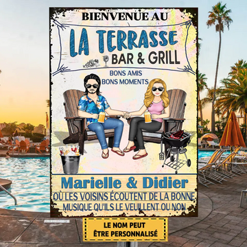 Famille Et Couple Au Bord De La Piscine - Enseigne En Métal Personnalisée