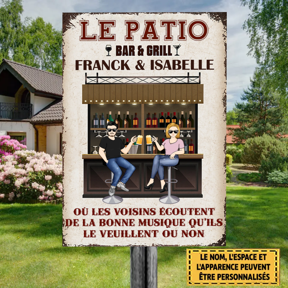 Le Patio Bar & Grill Enseigne En Métal Personnalisée