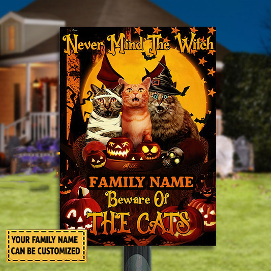 Personalized  Beware Of The Cats Halloween Classic Metal Sign