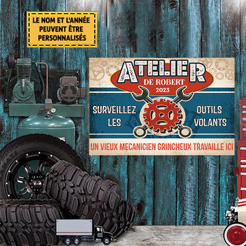 Atelier Un Vieux Mécanicien Grincheux Travaille Ici 3 Enseigne Métallique Classique