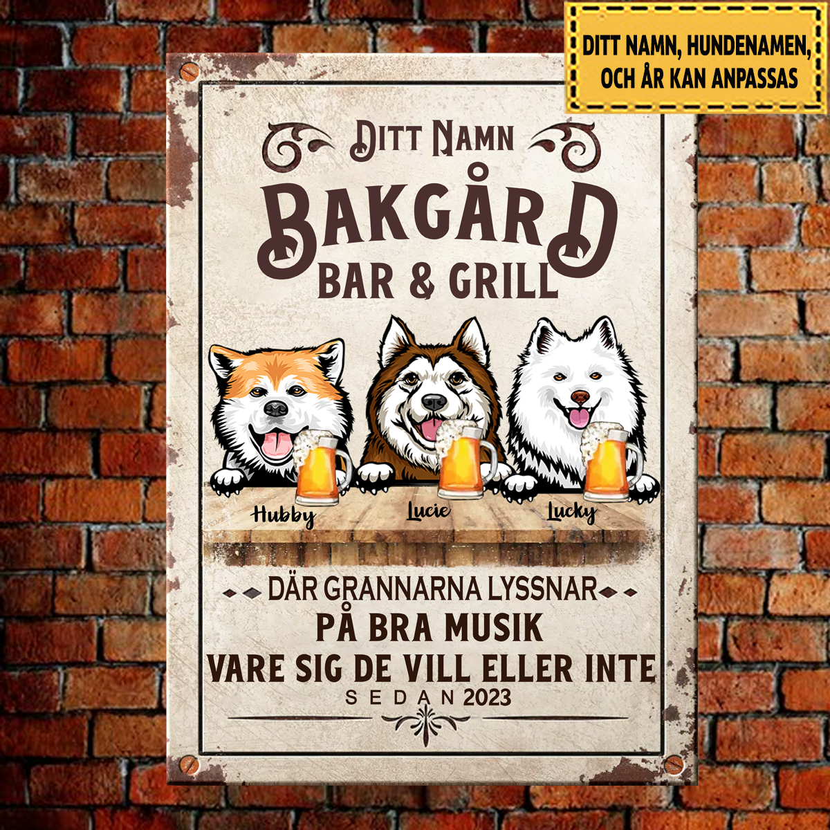 Bakgård Bar & Grill Klassisk metallskylt