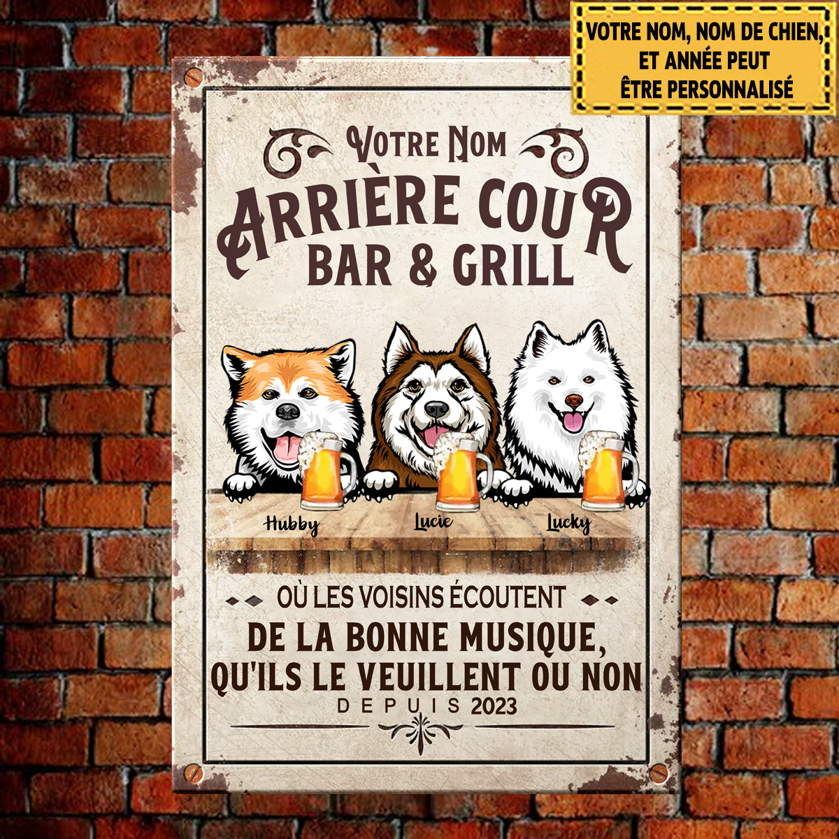Arrière Cour  Bar & Grill Enseigne Métallique Classique