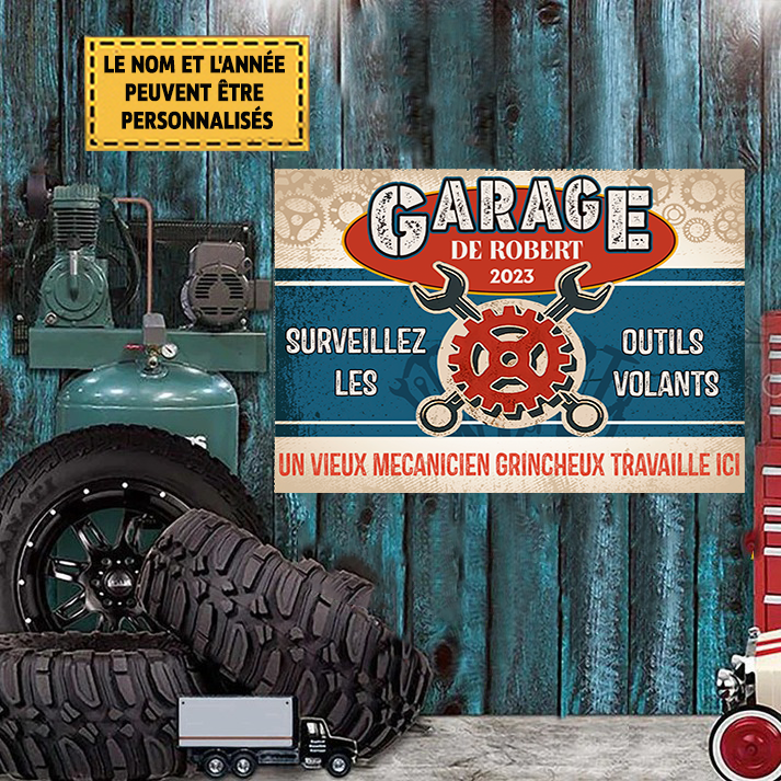 Garage Un Vieux Mécanicien Grincheux Travaille Ici 3 Enseigne Métallique Classique