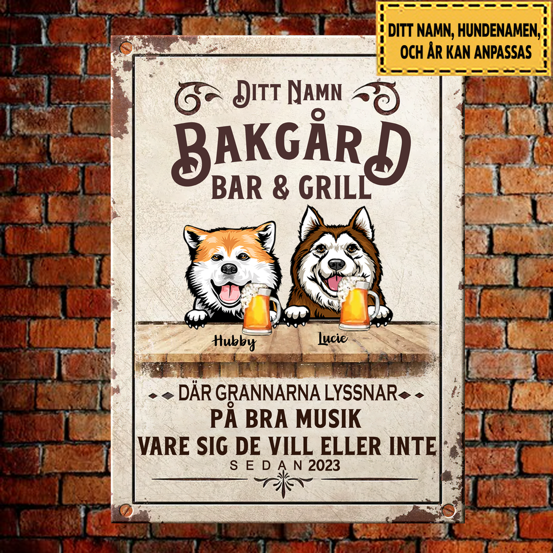 Bakgård Bar & Grill Klassisk metallskylt