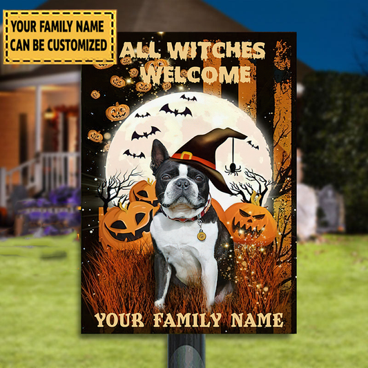 All Witches Welcome Boston Terrier Halloween Classic Metal Sign