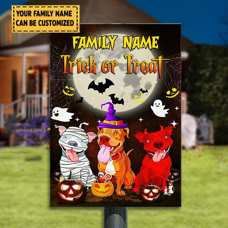Panneau métallique classique Pitbull Halloween "Trick or Treat"