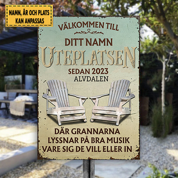 Välkommen Till Uteplatsen Bra Musik Klassisk metallskylt