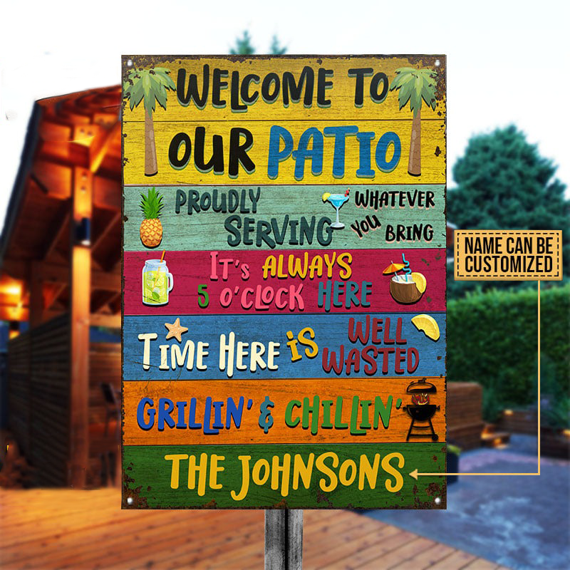 Patio Party Proudly Serving Custom Classic Metal Signs, Patio Decorations, Outdoor Decorating Ideas