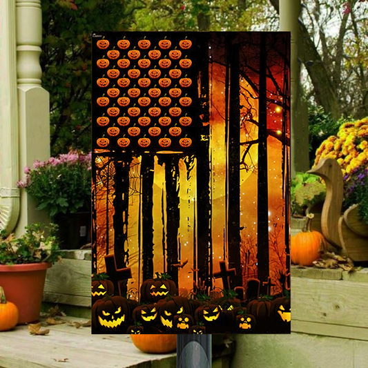 Pumpkin American Flag Halloween Classic Metal Sign
