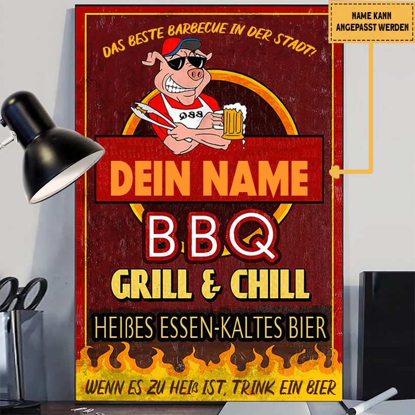 GRILL &amp; CHILL HEIBES ESSEN-KALTES BIER Klassisches Metallschild