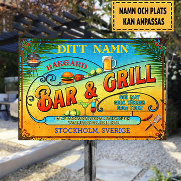 Bar & Grill Goda Vänner Goda Tider Sommar Klassisk metallskylt