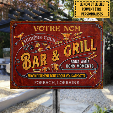 Bar & Grill Bons Amis Bons Moments Enseigne Métallique Classique