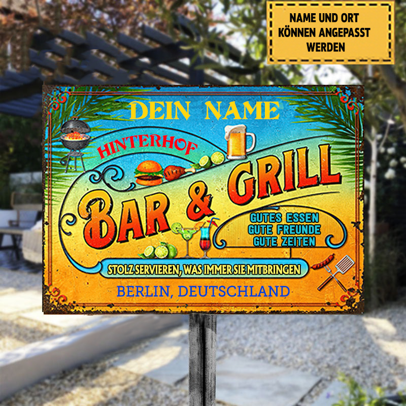 Bar & Grill Gutes Essen Gute Freunde Gute Zeiten Klassisches Metallschild