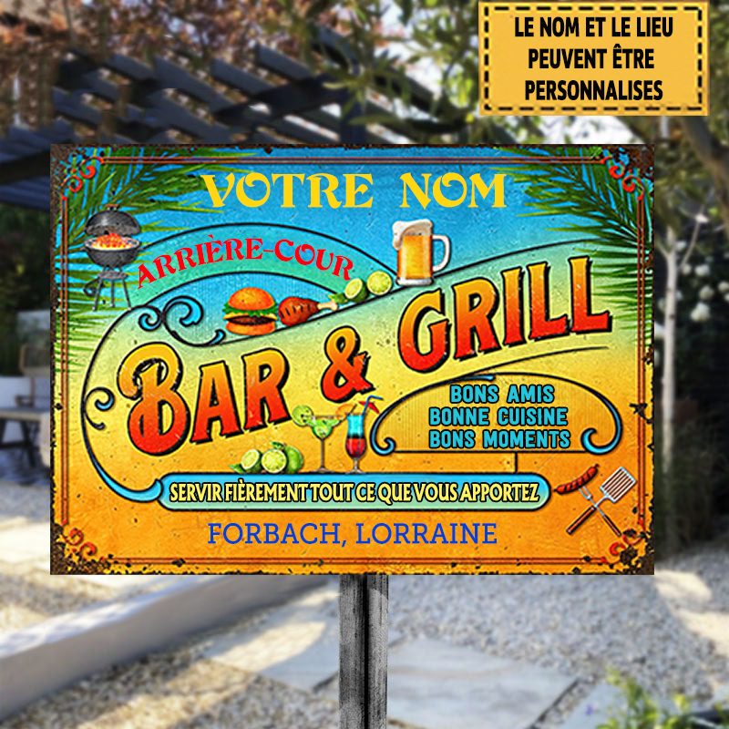 Bar & Grill Bons Amis Bonne Cuisine Bons Moments Enseigne Métallique Classique